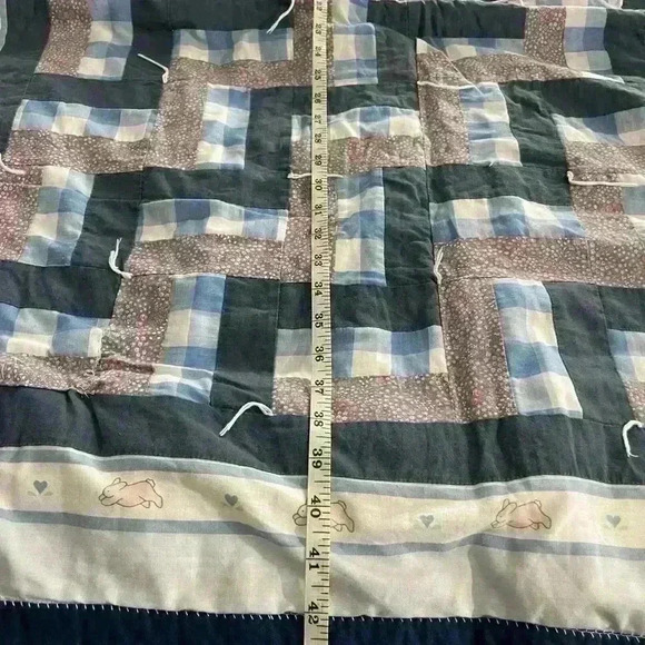Baby Quilt Blanket Blue Bunnies Patchwork Handmade Size 35.5x43in Boy Or Girl - Picture 6 of 7